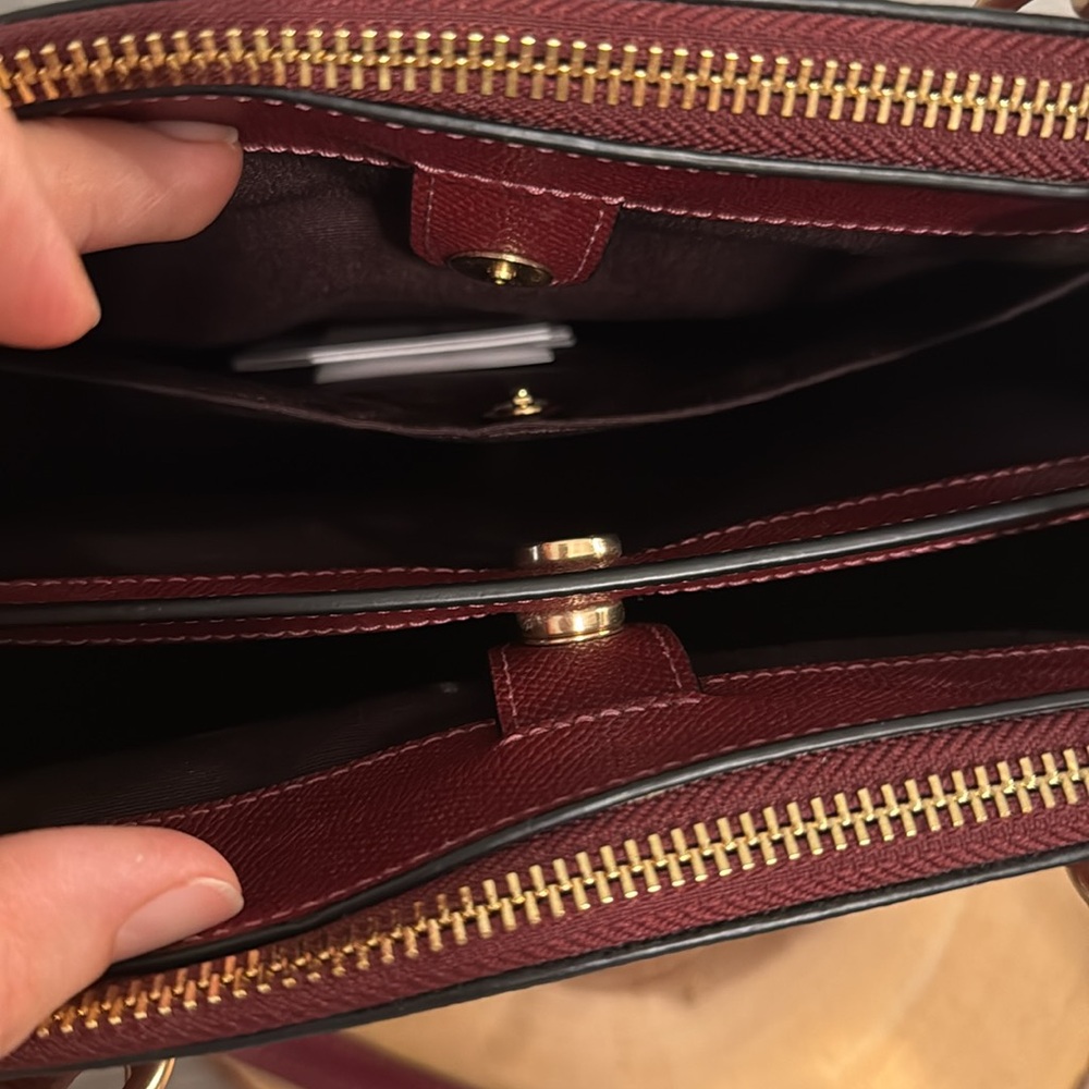 Coach Etta deep red gold accent hardware carryall satchel bag new - Picture 11 of 16